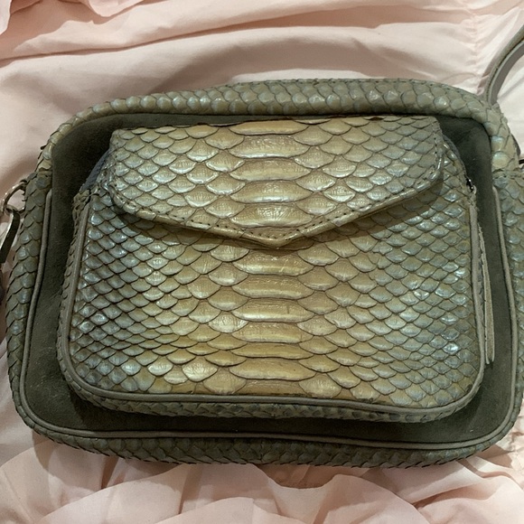 Authentic Claris Virot Charly Python beige/gray Shoulder Bag with 2 straps - Picture 8 of 16